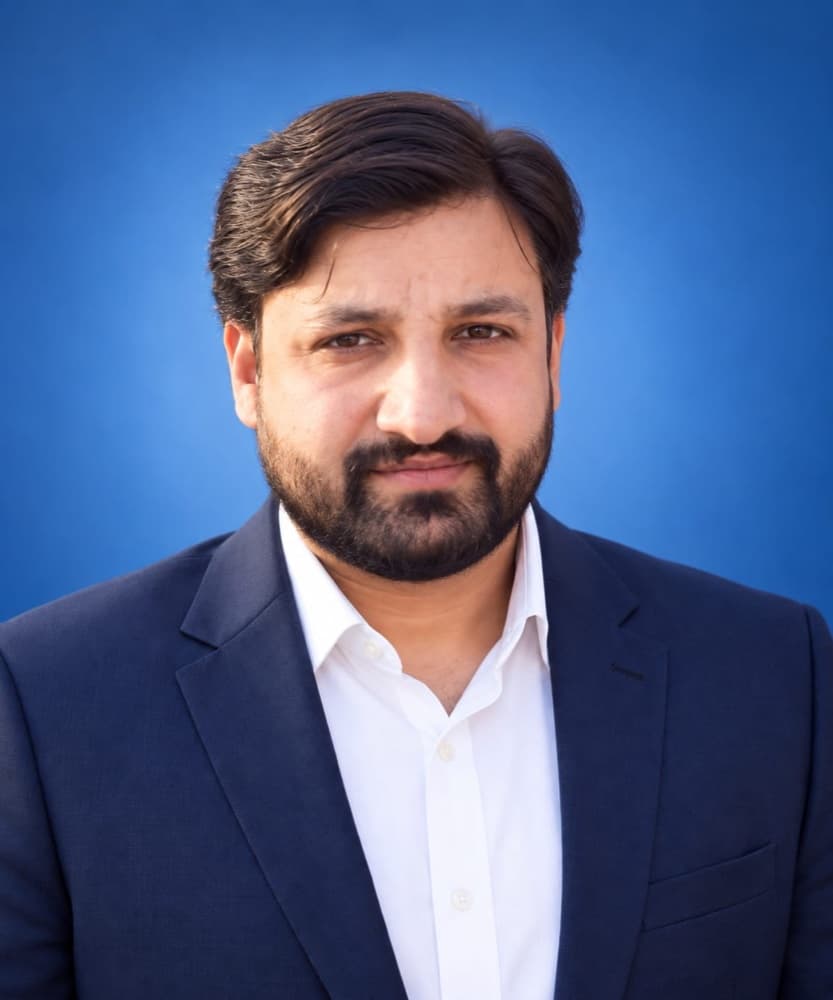 Portrait of Junaid Mehmood, Joint Finance Secretary of Muhammadi Foundation.